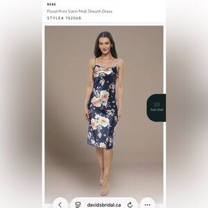 Bebe Navy and Cream Floral Satin Midi Dress